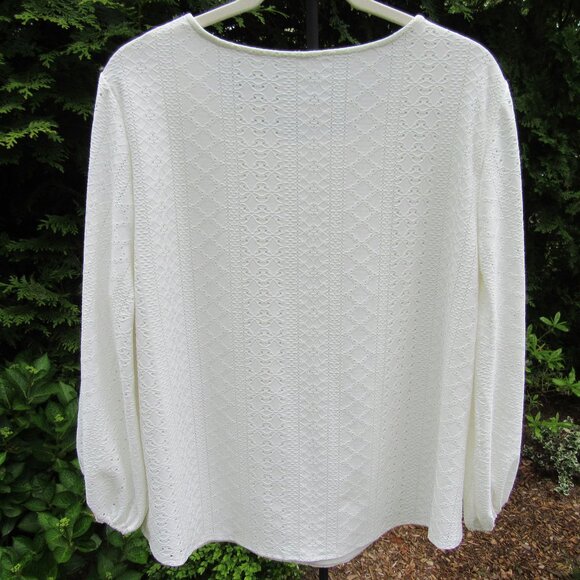 Adrianna Papell Long Sleeve Eyelet Knit Top with Puff Sleeves - Picture 3 of 3